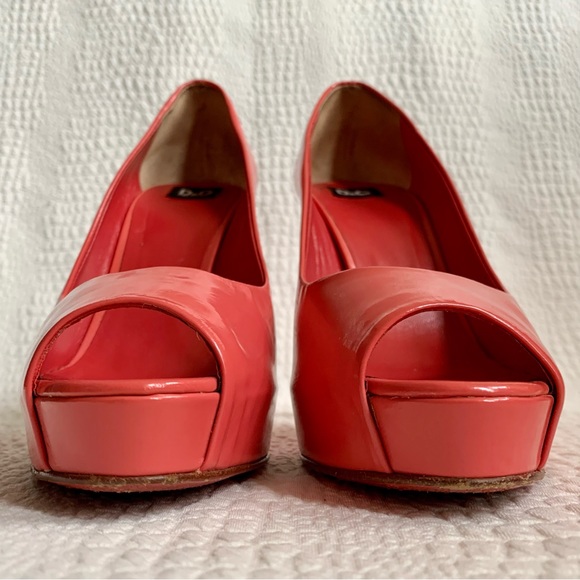 D&G Dolce and Gabbana Coral Leather  Peep Toe High Heels  38 - Picture 6 of 10